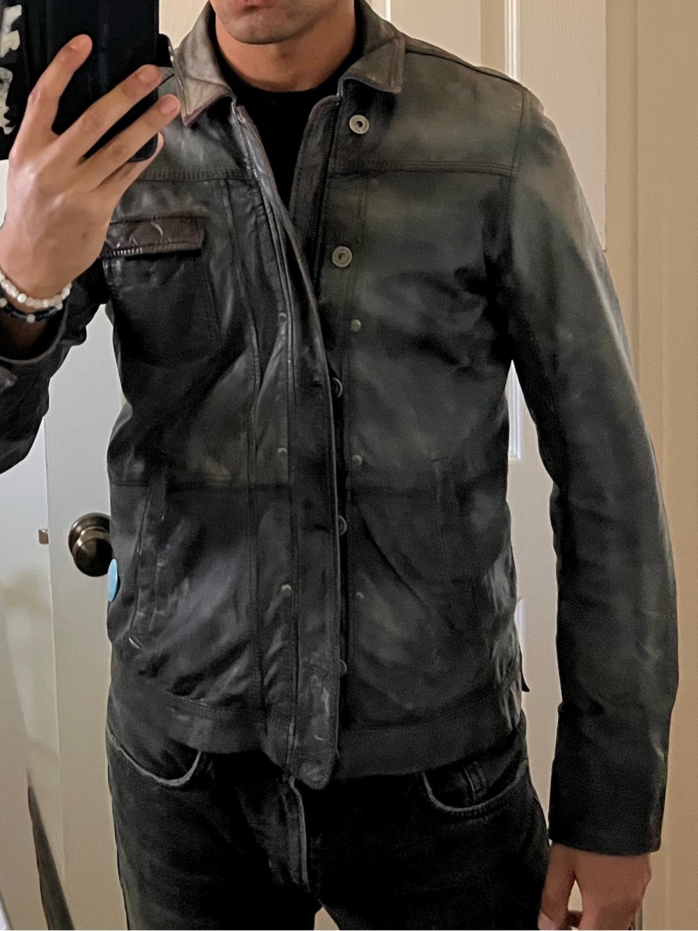 Diésel Stunning Black/Gray Washed Out Leather Jacket - Classic Slim Fit Soft